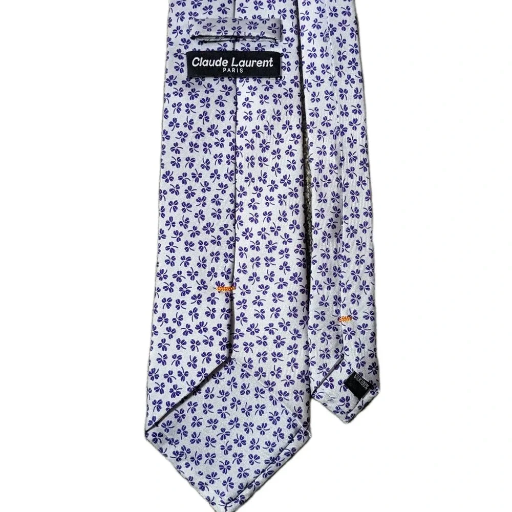 Men's Silk Tie CLAUDE LAURENT Paris Purple‎ Luxury Clover Necktie